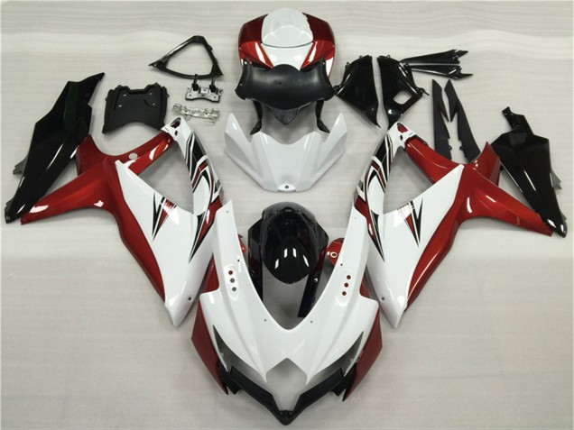 2008-2010 Suzuki GSXR 600/750 Motorcycle Fairings - White Red Glossy Black