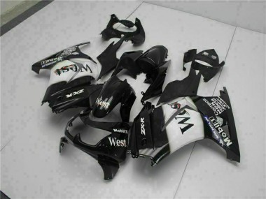 2008-2012 Kawasaki EX250 Motorcycle Fairings - Glossy Black White West