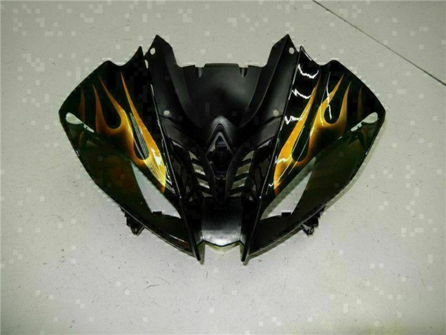 2008-2016 Yamaha YZF R6 Motorcycle Fairings - Glossy Black Gold Flame