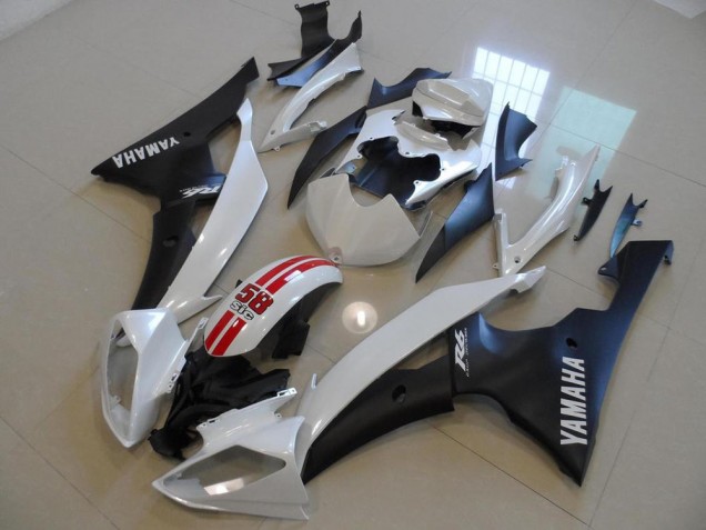 2008-2016 Yamaha YZF R6 Bike Fairings - White Red Matte Black