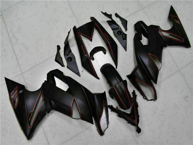 2009-2011 Kawasaki EX650 Motorcycle Fairings - Matte Black Red Stripe