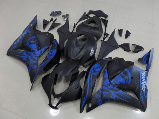 2009-2012 Honda CBR600RR Motorcycle Fairings - Matte Black Blue Skull