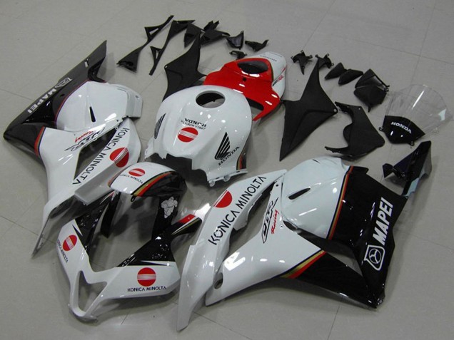 2009-2012 Honda CBR600RR Motorcycle Fairings - White Red Glossy Black Konica Minolta