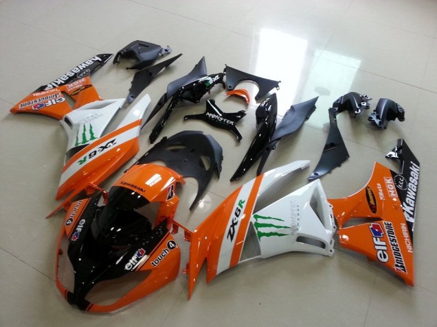 2009-2012 Kawasaki ZX6R Motorcycle Fairings - Orange White Glossy Black Green Elf Bridgestone Monster
