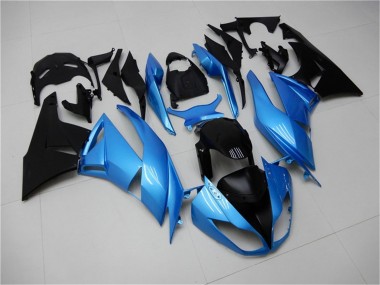 2009-2012 Kawasaki ZX6R Motorcycle Fairings - Light Blue Glossy Black