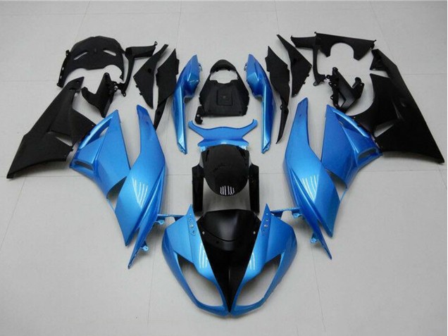 2009-2012 Kawasaki ZX6R Motorcycle Fairings - Light Blue Glossy Black