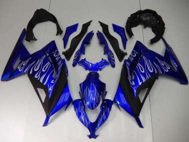 2013-2024 Kawasaki Ninja 300 EX300R Motorcycle Fairings - Blue Black White Flame