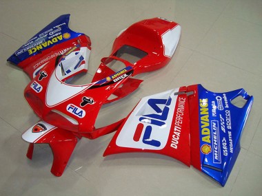 1993-2005 Ducati 748 Motorcycle Fairings - White Red Blue Fila