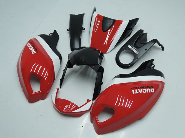 2008-2012 Ducati Monster 696 Motorcycle Fairings - White Red Glossy Black