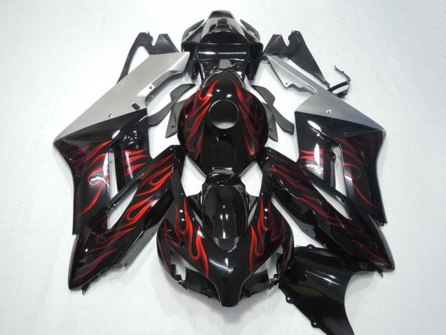 2004-2005 Honda CBR1000RR Motorcycle Fairings - Silver Glossy Black Red Flame