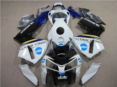 2005-2006 Honda CBR600RR Motorcycle Fairings - White Blue Yellow Glossy Black Konica Minolta
