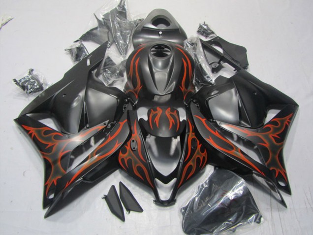 2009-2012 Honda CBR600RR Motorcycle Fairings - Matte Black Orange Flame