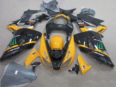 2006-2007 Kawasaki ZX10R Motorcycle Fairings - Glossy Black Yellow Green Touch4 Monster
