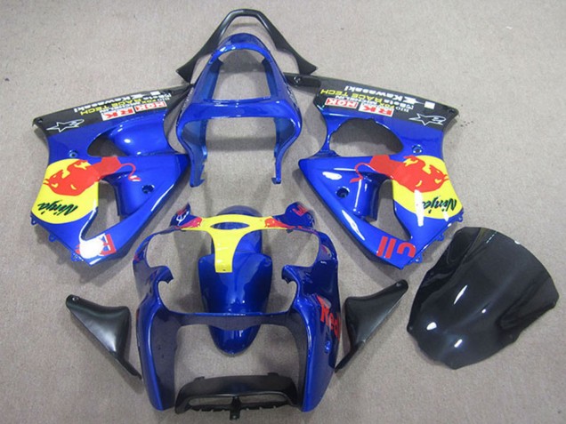 2000-2002 Kawasaki ZX6R Motorcycle Fairings - Blue Yellow Red Bull