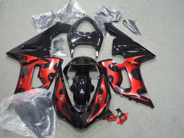 2005-2006 Kawasaki ZX6R Motorcycle Fairings - Glossy Black Red
