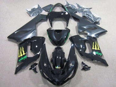 2005-2006 Kawasaki ZX6R Motorcycle Fairing - Glossy Black Yellow Monster