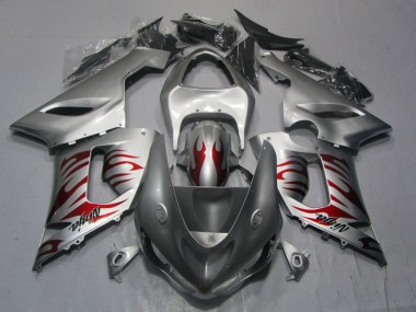 2005-2006 Kawasaki ZX6R Motorcycle Fairings - Silver Red Flame Ninja