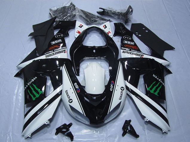 2007-2008 Kawasaki ZX6R Motorcycle Fairings - Black White Monster Touch4