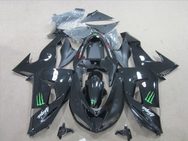 2007-2008 Kawasaki ZX6R Motorcycle Fairings - Black Ninja Green Monster