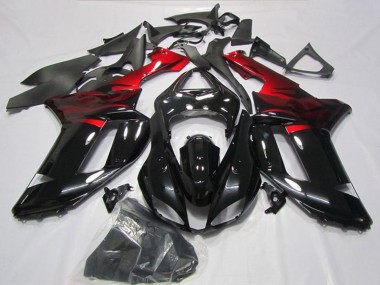 2007-2008 Kawasaki ZX6R Motorcycle Fairings - Black Red