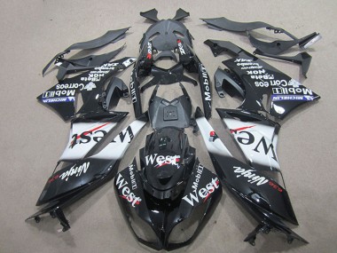 2009-2012 Kawasaki ZX6R Motorcycle Fairings - Glossy Black White West