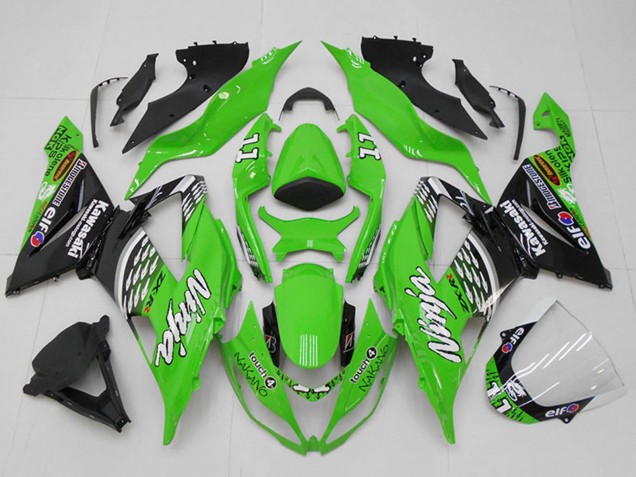 2013-2018 Kawasaki ZX6R Motorcycle Fairings - Green White Silver Black Elf Touch4 Bridgestone 11