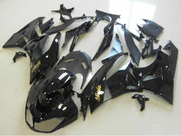 2013-2018 Kawasaki ZX6R Motorcycle Fairings - Glossy Black Gold Ninja