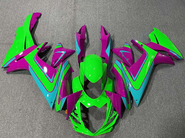 2011-2024 Suzuki GSXR 600 / GSXR 750 Motorcycle Fairings - Green Magenta Light Blue