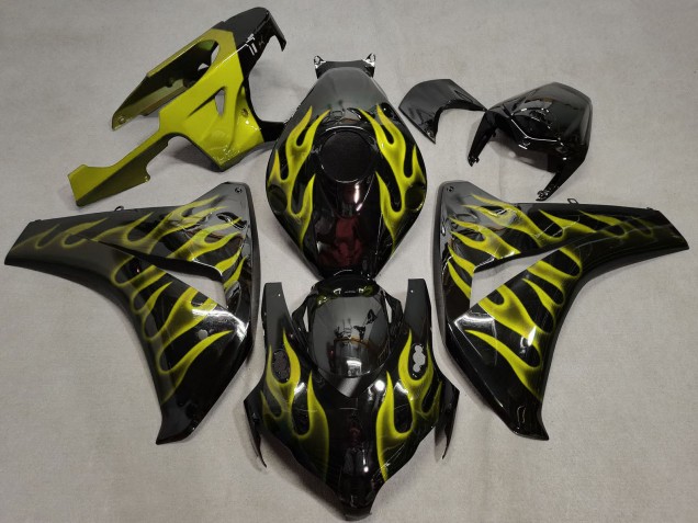 2008-2011 Honda CBR1000RR Motorcycle Fairings - Glossy Black Gold Flame