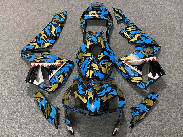 2003-2004 Honda CBR600RR Motorcycle Fairings - Blue Gold Camouflage Shark