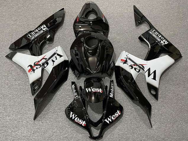 2007-2008 Honda CBR600RR Motorcycle Fairings - Glossy Black White West Style