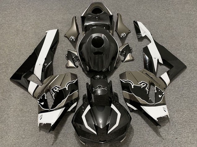 2013-2026 Honda CBR600RR Motorcycle Fairings - Black Carbon Fiber White Bull