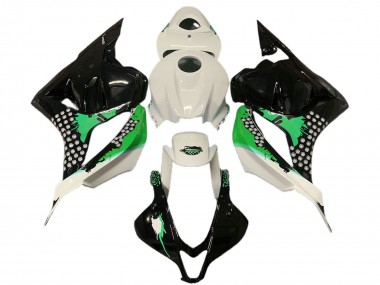 2009-2012 Honda CBR600RR Motorcycle Fairings - White Green Glossy Black Splatter