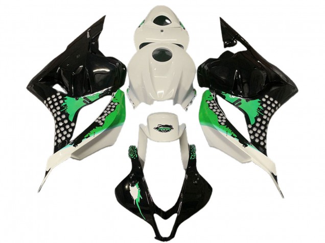 2009-2012 Honda CBR600RR Motorcycle Fairings - White Green Glossy Black Splatter
