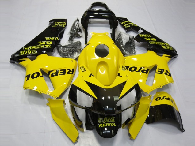 2003-2004 Honda CBR600RR Motorcycle Fairings - Yellow Glossy Black Repsol