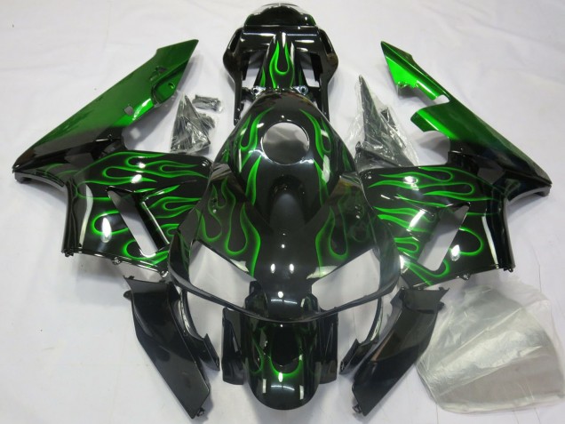 2003-2004 Honda CBR600RR Motorcycle Fairings - Glossy Black Blue Flame