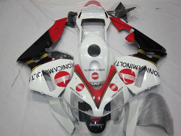 2003-2004 Honda CBR600RR Motorcycle Fairings - White Red Glossy Black Konica Minolta