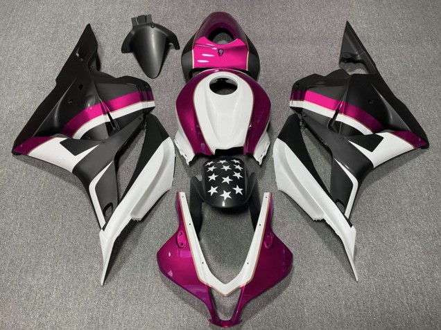 2009-2012 Honda CBR600RR Motorcycle Fairings - White Pink Matte Black Star