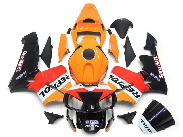 2003-2004 Honda CBR600RR Motorcycle Fairings - Orange White Red Glossy Black One Heart Repsol
