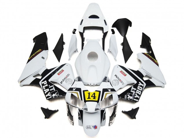 2003-2004 Honda CBR600RR Motorcycle Fairings - White Yellow Glossy Black Playboy 14