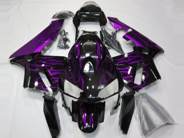 2003-2004 Honda CBR600RR Motorcycle Fairings - Glossy Black Purple Flame
