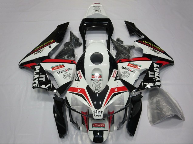 2003-2004 Honda CBR600RR Motorcycle Fairings - White Red Glossy Black Playboy