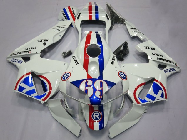 2003-2004 Honda CBR600RR Motorcycle Fairings - White Red Blue Repsol 69
