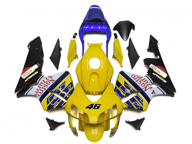 2003-2004 Honda CBR600RR Motorcycle Fairings - Yellow Blue White Glossy Black Nastro Azzurro 46