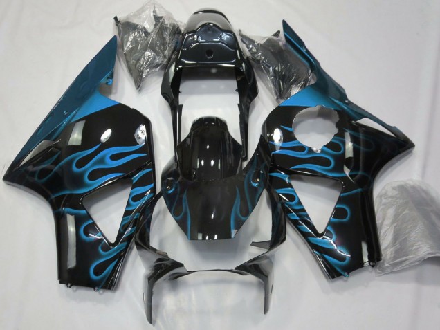 2002-2003 Honda CBR954RR Motorcycle Fairings - Glossy Black Light Blue Flame