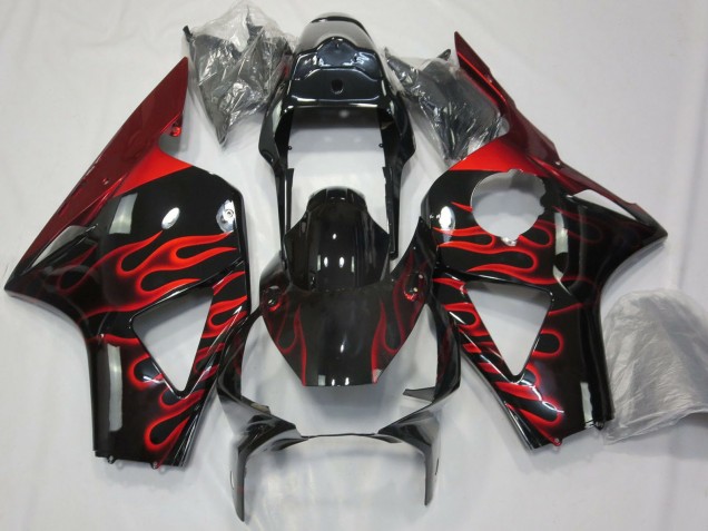 2002-2003 Honda CBR954RR Motorcycle Fairings - Glossy Black Red Flame