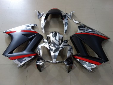 2002-2013 Honda VFR 800 Motorcycle Fairings - Grey Camouflage Red Matte Black