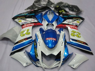 2007-2008 Suzuki GSXR 1000 Motorcycle Fairings - White Blue Red Black Motul 22