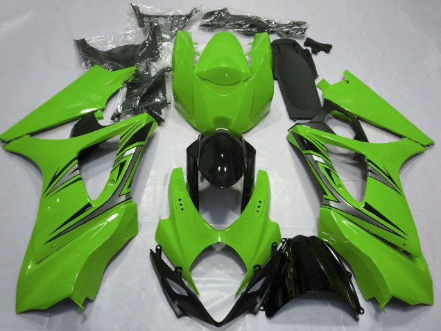 2007-2008 Suzuki GSXR 1000 Motorcycle Fairings - Green Glossy Black OEM Style