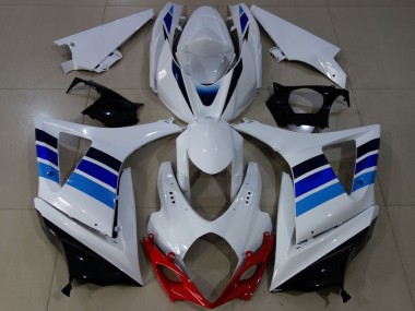 2007-2008 Suzuki GSXR 1000 Motorcycle Fairings - White Blue OEM Style